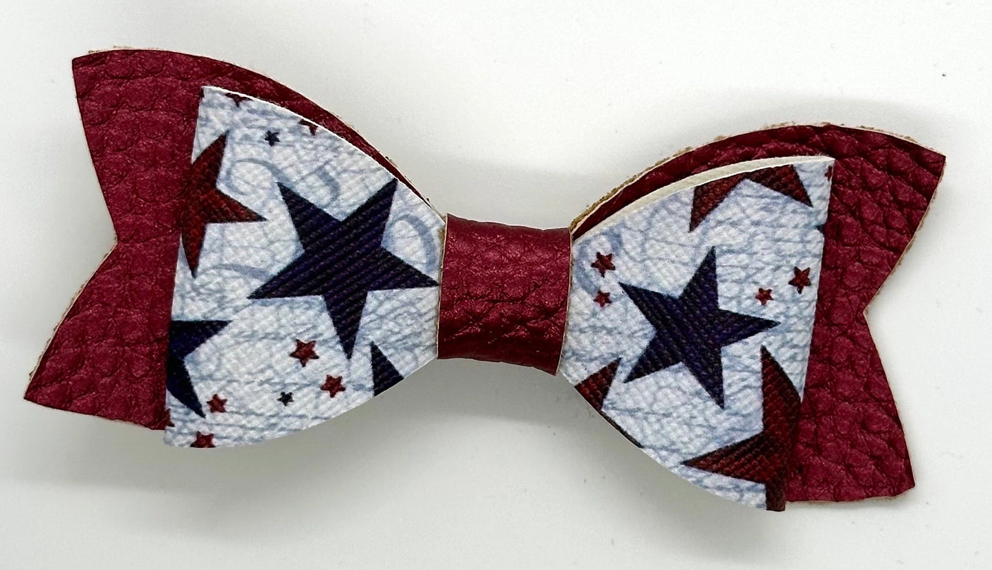 Patriotic stars on shiny red bow