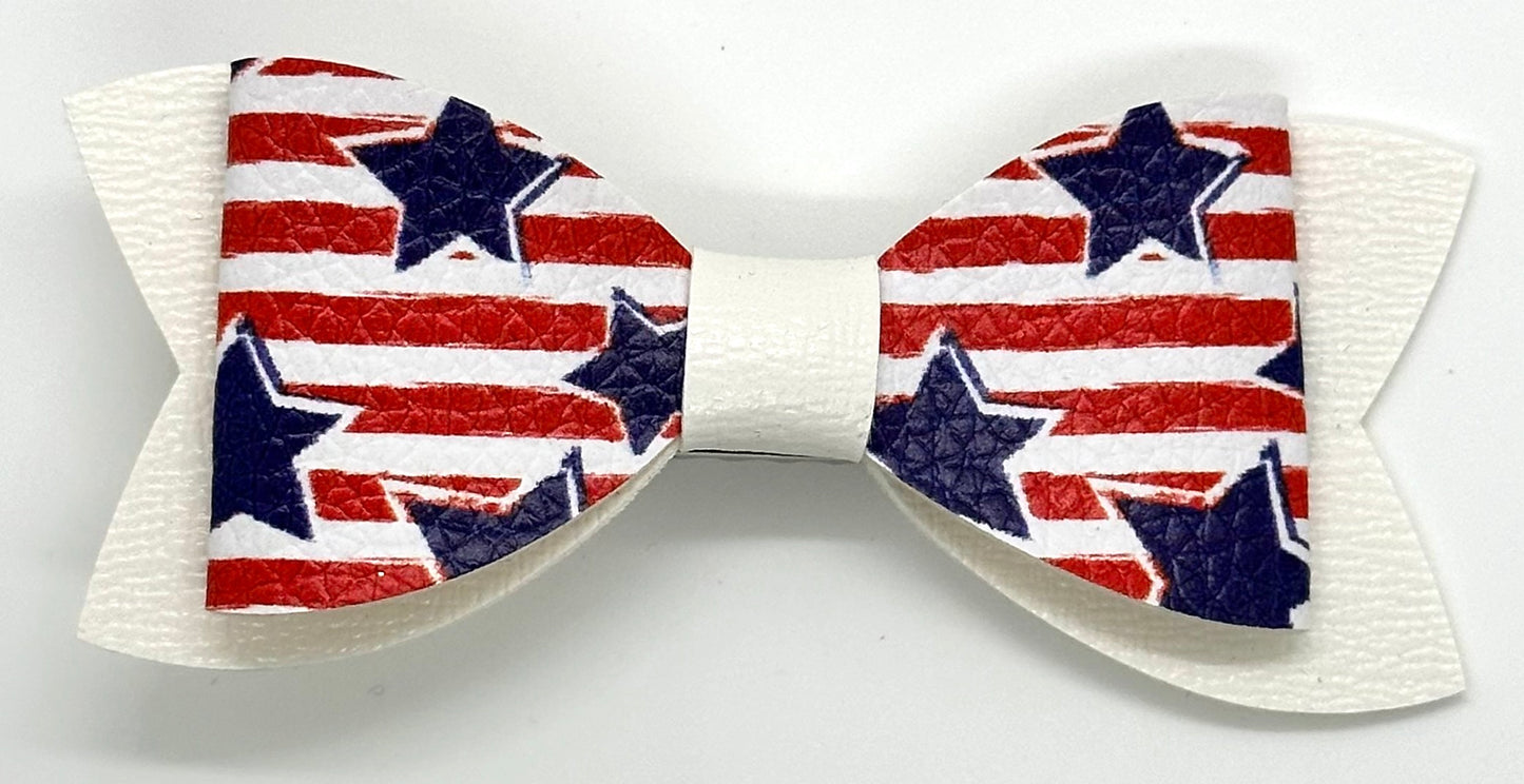 Red and white stripes with blue stars bow