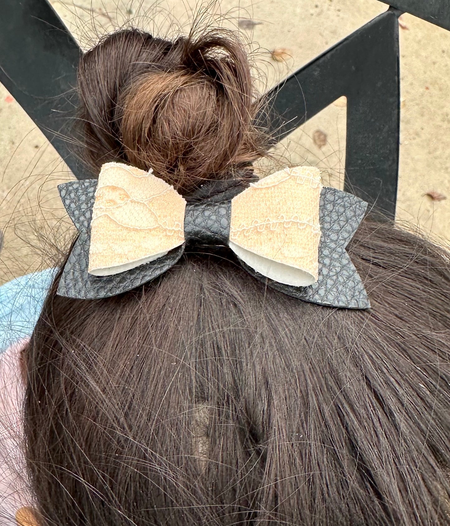 Orange lace on black hair bow