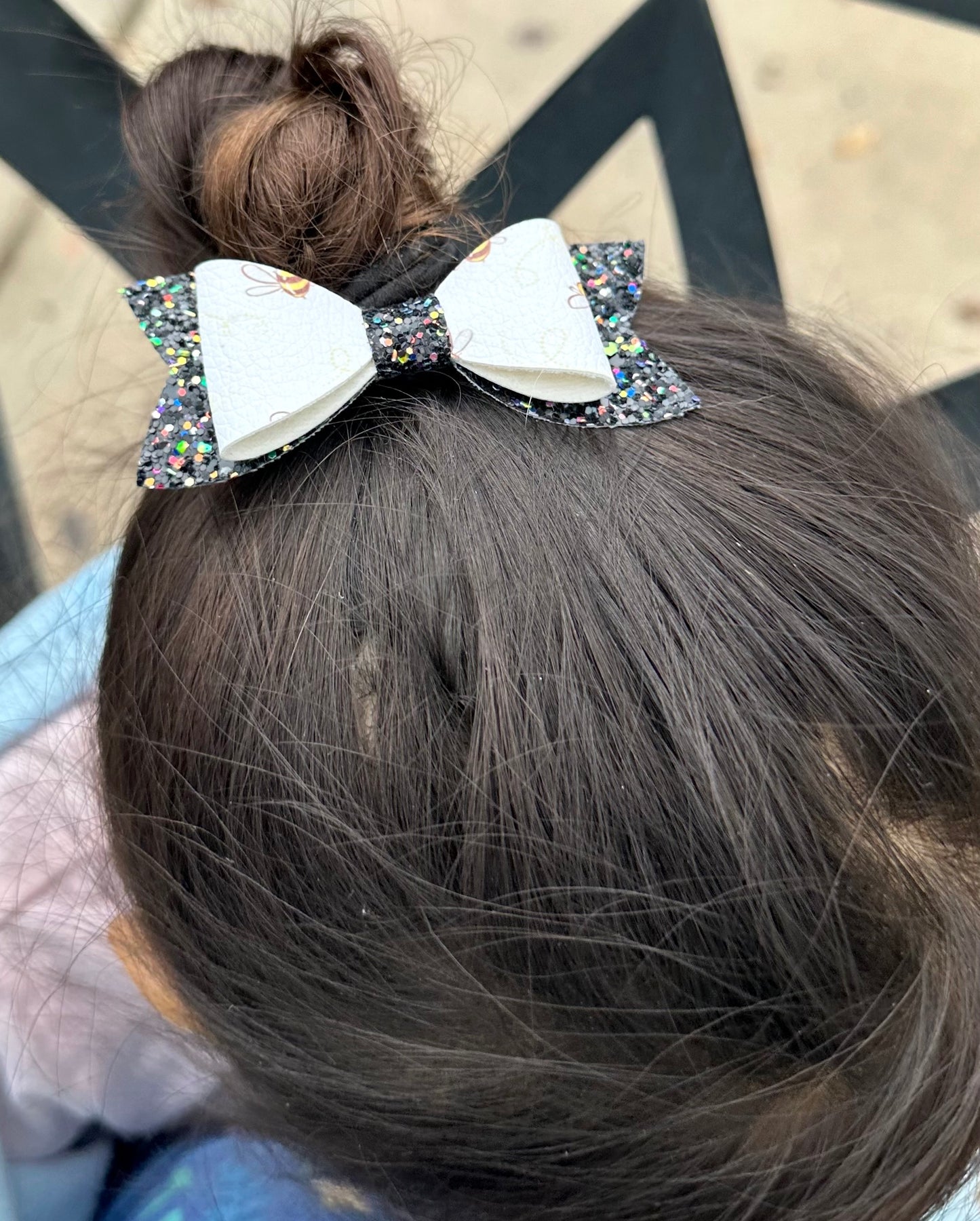 Bees on black glitter bow