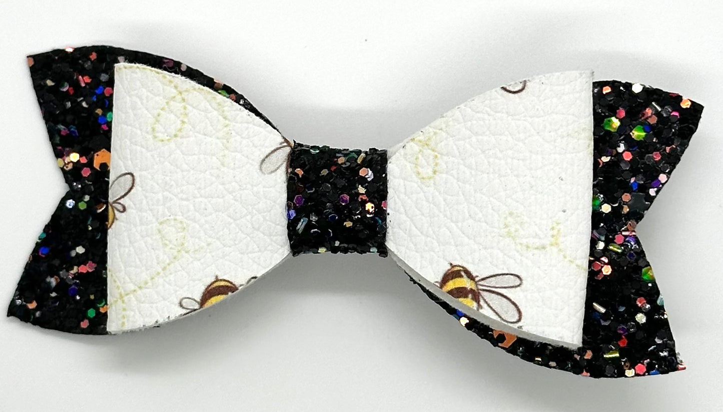 Bees on black glitter bow