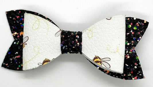 Bees on black glitter bow