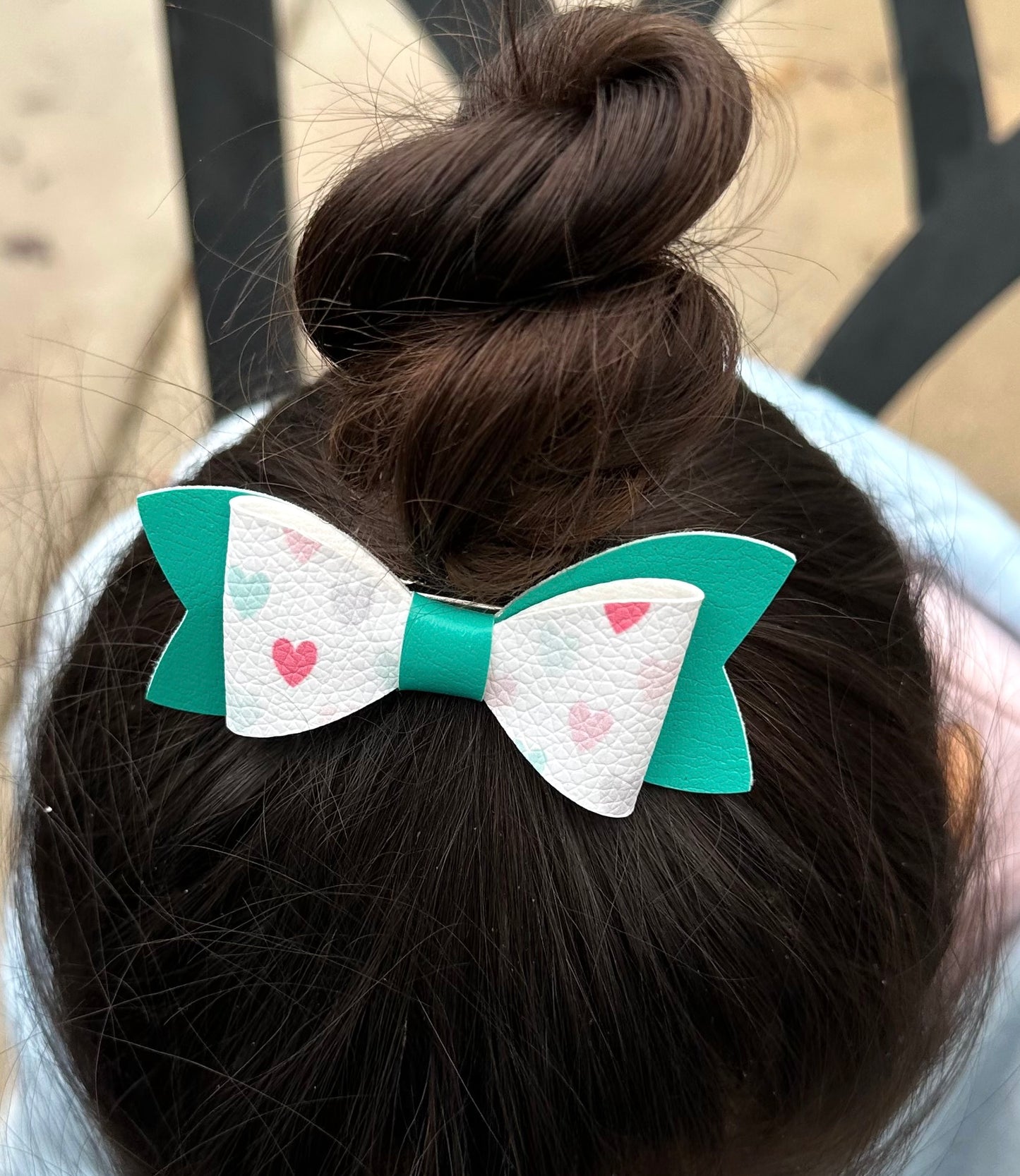 Teal heart bow