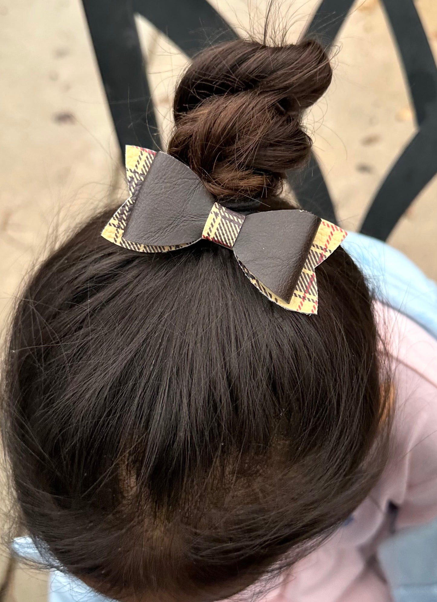 Yellow and brown plaid bow