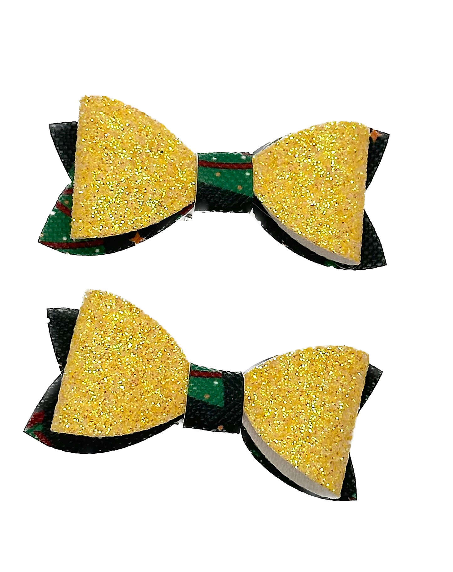 Yellow on black with Christmas trees 2 pcs mini bows