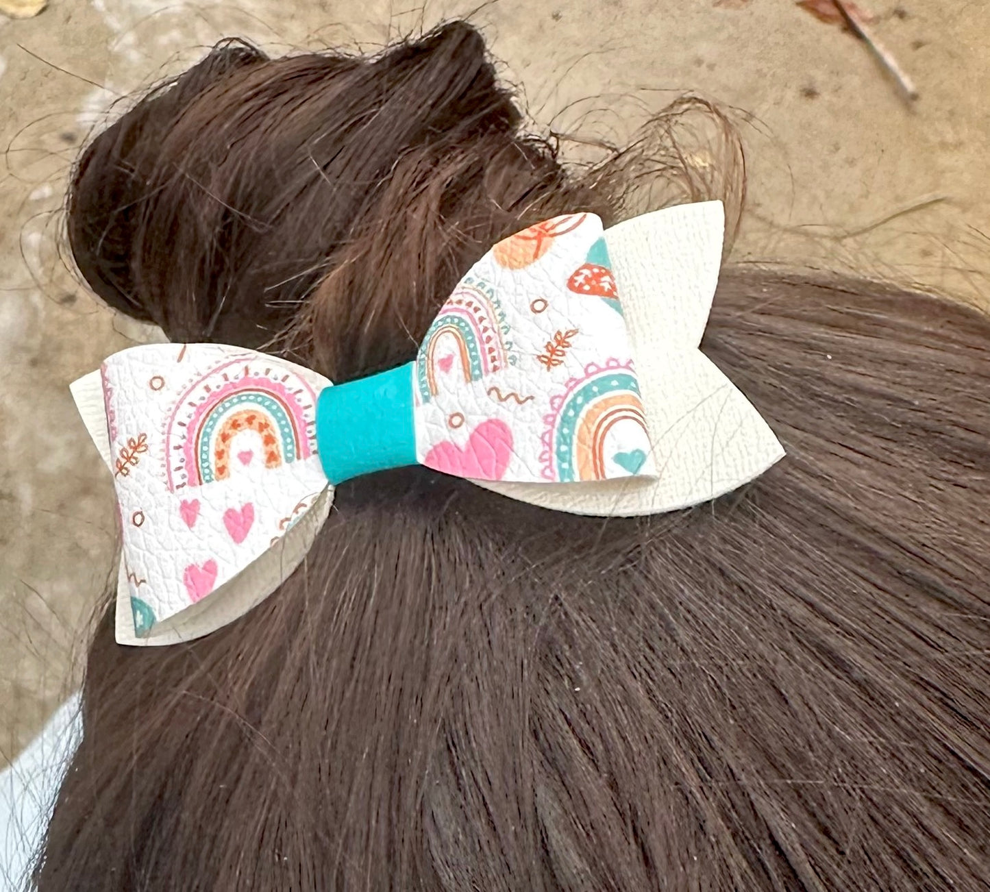 Teal white and pink rainbow bow