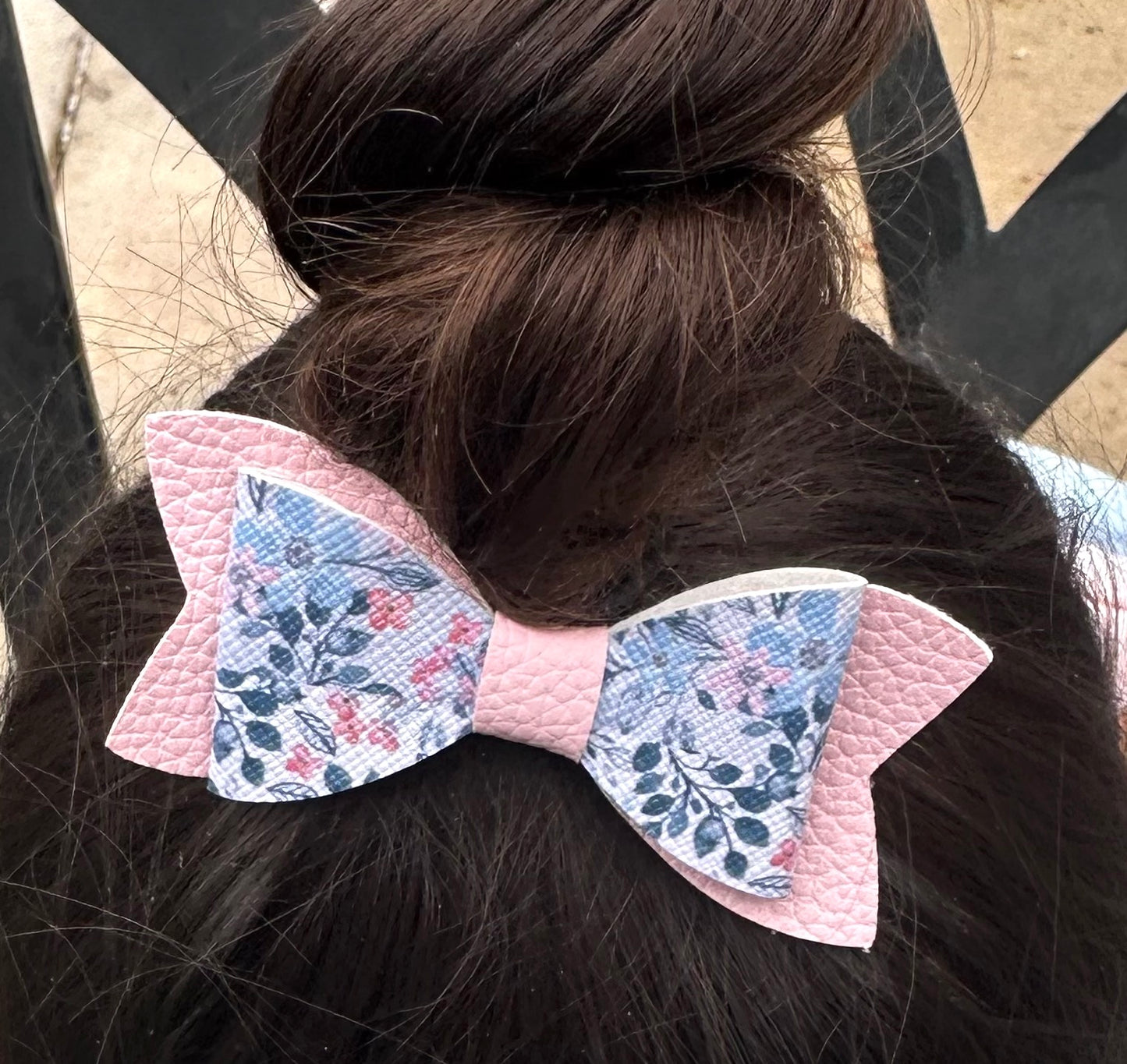 Blue and pink flower bow