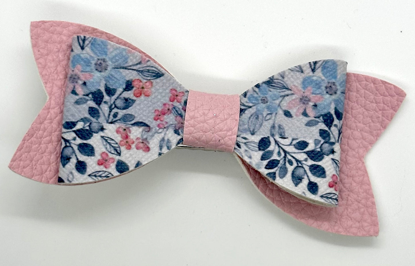 Blue and pink flower bow