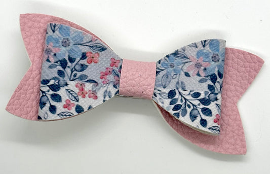 Blue and pink flower bow