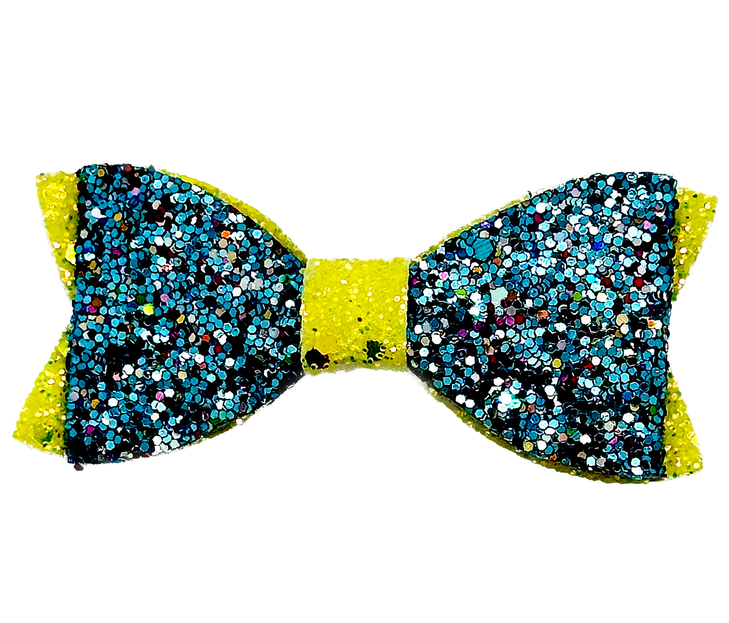 Blue and yellow glitter canvas hair bow