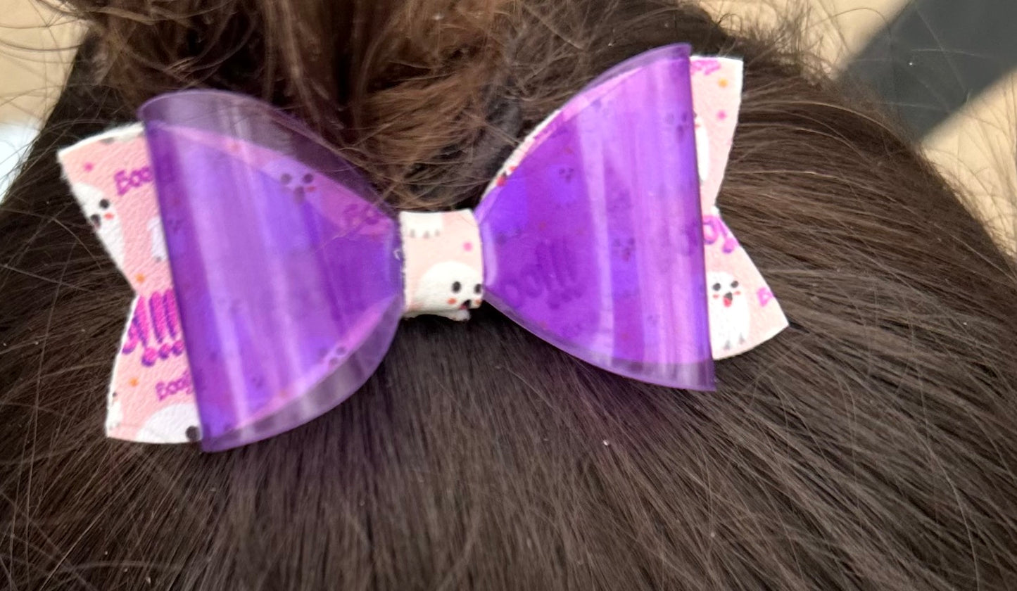 Purple vinyl on pink ghosts bow