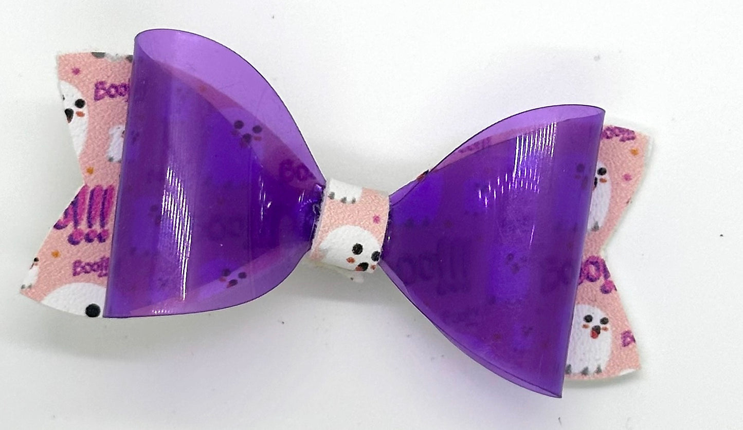 Purple vinyl on pink ghosts bow