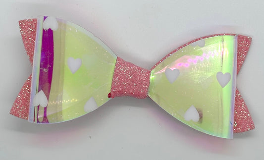 Pink and white glitter hair bow for Valentines day