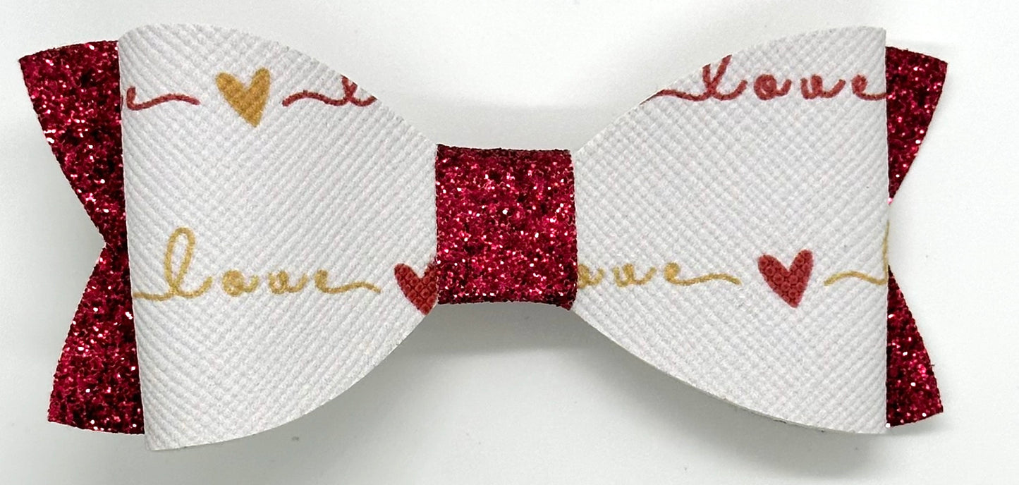 Love glitter hair bow for Valentines